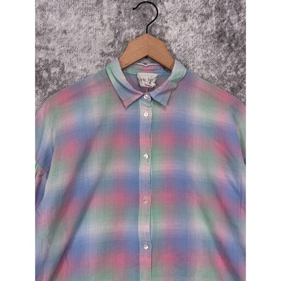 Forte Forte Top 1 / Small Womens Colorful Plaid Boxy Cotton Woven Button Shirt - Picture 2 of 8